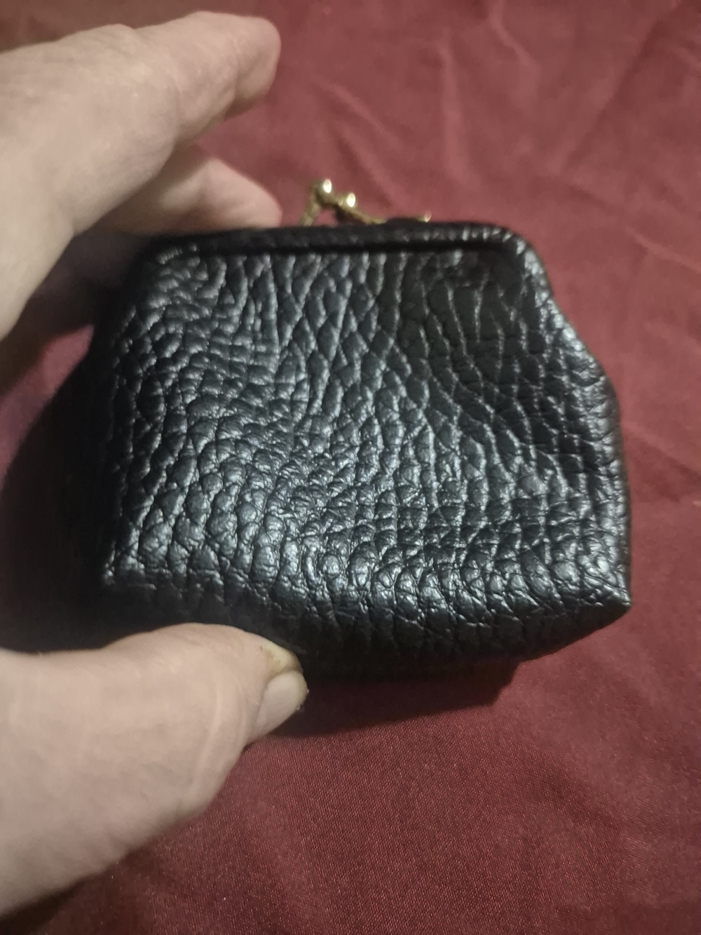 VintageBlack Pebbled Leather Coin Purse - Women Accessories